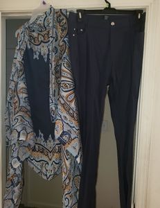 Pants with satin shaw vest Navy Blue